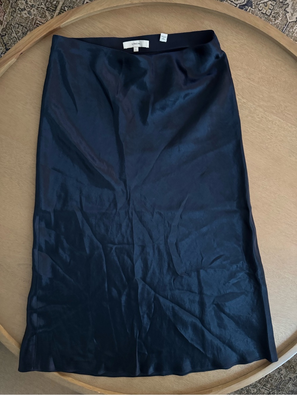 Vince Dark Navy Satin Slip Midi Skirt - Picture 2 of 3